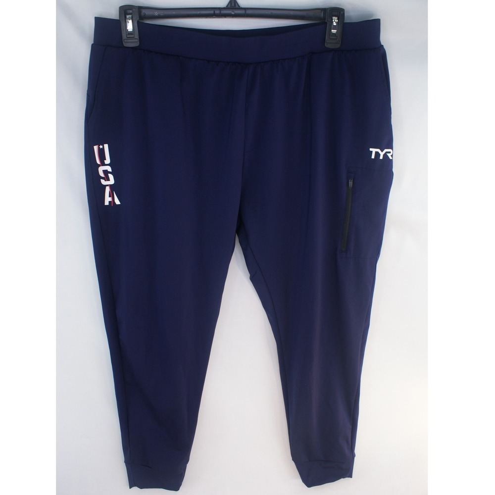 TYR USA Mens Active Joggers Navy Blue Athletic Pants XL Zipper Pockets Training